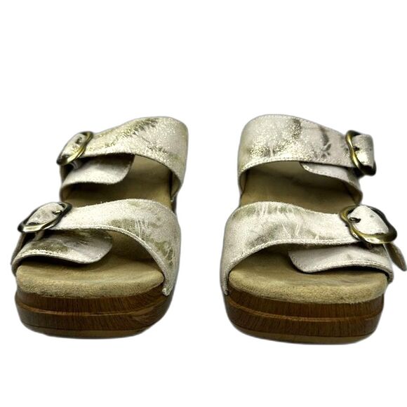 Dansko Sophie Platform Sandals w White/Gold Suede and Buckles - Wmn 41 (10.5-11) - Picture 2 of 7